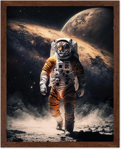 Vista 24 de Poster Master Póster vintage de animales – Impresión retro divertida – Regalo para artista, amigo – Oso Grizzly en traje espacial, astronauta, luna