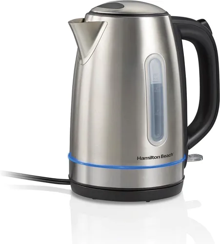 Vista 9 de Hamilton Beach - Tetera eléctrica de té, hervidor y calentador de agua, 1.7 litros, sin cable, 1500 vatios para ebullición rápida, apagado Rojo