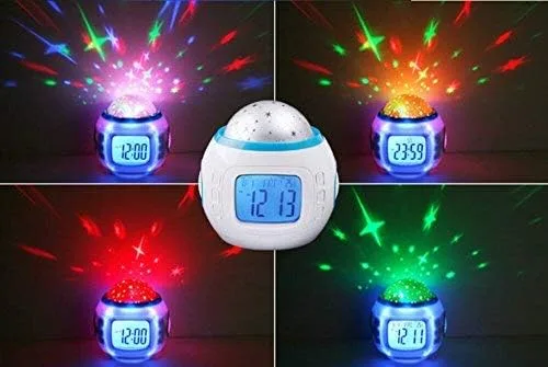 Vista 2 de Grandman Music Starry Star Sky Digital Led Projection Projector Alarm Clock Calendar Thermometer Horloge Reloj Despertador