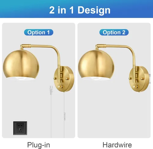 Vista 7 de VATONI Aplique de Pared Regulable Enchufable con Brazo Articulado, Luces de Pared con Cable de Enchufe y Interruptor de Perilla Regulador