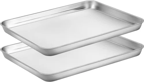 Vista 9 de HKJ Chef - Juego de 2 bandejas para hornear, 2 bandejas de acero inoxidable para hornear y bandejas para horno tostador, tamaño rectangular de 9