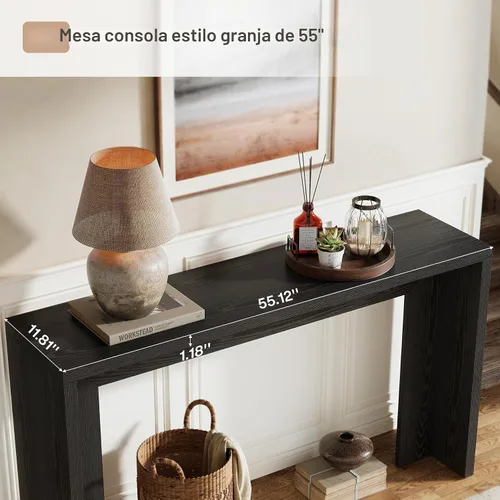 Vista 7 de Tribesigns Mesa consola de granja, mesa de sofá de madera de 55 pulgadas con almacenamiento para entrada, vestíbulo, pasillo, sala de estar, fácil