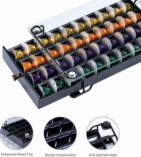 Vista 5 de ZCDCP Soporte para cápsulas de café, soporte para cápsulas originales de Nespresso, cajón de almacenamiento de cápsulas de café con parte superior