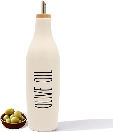 Vista 17 de HOMCDALY Dispensador de aceite de oliva de cerámica para cocina, dispensador de botellas de aceite y vinagre de gres de 16 oz, botella dispensadora