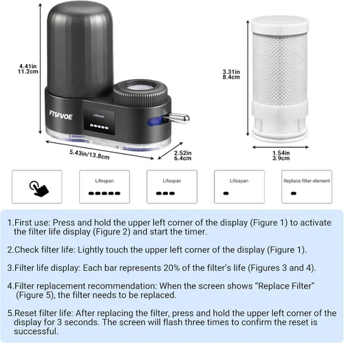 Vista 8 de Paquete de 2 cartuchos de filtro de repuesto para grifos, compatible con sistema de filtración de agua FTSFVOE Faucet, S-001, S-002, S-003