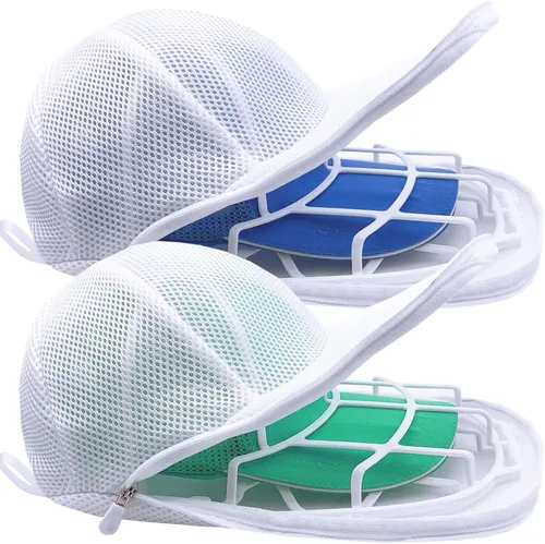 Vista 5 de Jaula para lavadora de sombreros (1 paquete, color blanco) Arandela de tapas con bolsas de malla, para gorras de béisbol, jaula protectora