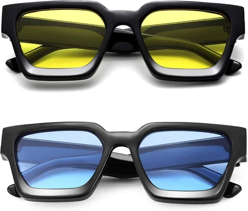 Vista 5 de Hycredi Gafas de sol rectangulares gruesas para mujeres y hombres, estilo retro, cuadrados, gruesos, de los años 90, protección UV400