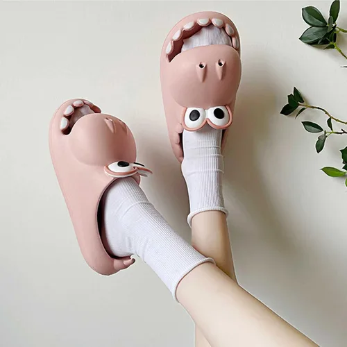 Vista 7 de Pantuflas de dinosaurio de dibujos animados para mujeres y hombres sandalias de ducha de animales divertidos para parejas antideslizantes 157