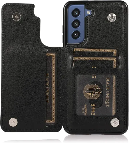 Vista 5 de Funda de teléfono para Samsung Galaxy S21 FE Gaxaly S 21 FE 5G con protector de pantalla de vidrio templado, tarjetero con soporte para tarjetero