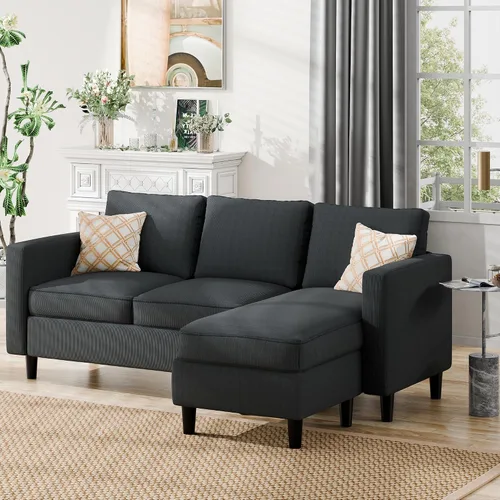 Vista 7 de Nuturelly Sofá modular convertible con otomana móvil, sofá moderno en forma de L de 3 plazas para espacios pequeños, sofá de tela suave para sala