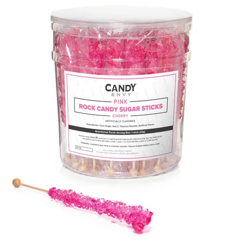 Vista 8 de Pink Rock Candy - Palitos de azúcar con sabor a cereza, 12 caramelos rosados envueltos individualmente