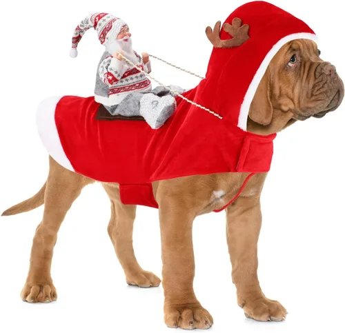 Vista 25 de BWOGUE Disfraz de Navidad de Papá Noel para perro, disfraz de cosplay para perros pequeños, medianos y grandes, gatos Chef Santa Claus