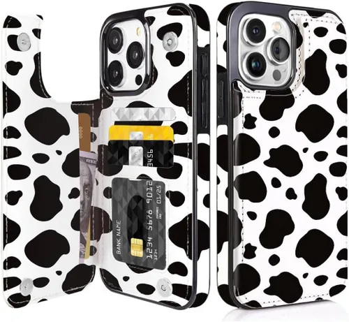 Vista 14 de Funda compatible con iPhone 14/15 con tarjetero y ranuras integradas de piel sintética con función atril y a prueba de golpes para iPhone 14/15