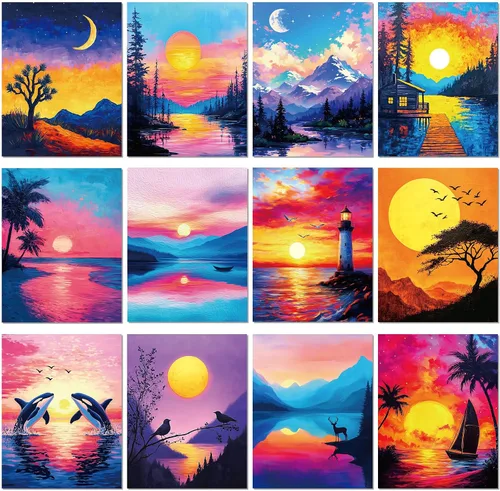 Vista 13 de Sherr 12 lienzos predibujados preimpresos para adultos, para sorber y pintar, lienzos de fiesta, kit de pintura para verano, Pascua, Día de la Madre
