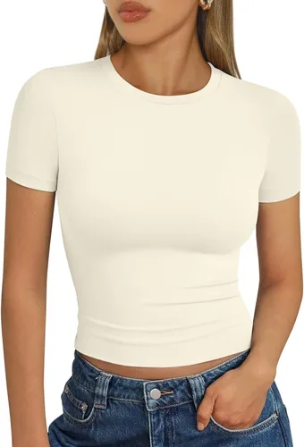 Vista 40 de Trendy Queen - Camisetas básicas para mujer, camisetas de verano 2025, de manga corta, ajustadas, para gimnasio, entrenamiento, ropa estilo Y2K