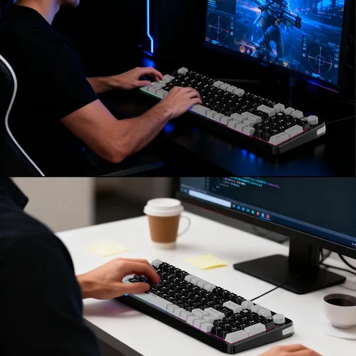Vista 8 de NPET Teclado y ratón inalámbricos gaming con tri-modo, teclado RGB de 98 teclas con perilla y ratón gaming, 12 teclas multimedia para Windows, PC