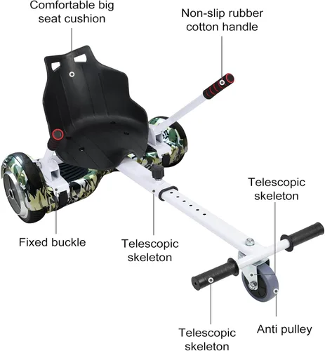 Vista 8 de Accesorio de asiento Hoverboard de capacidad de 265 libras, 27 a 39 pulgadas de longitud ajustable, accesorio de Go Kart con asiento cómodo