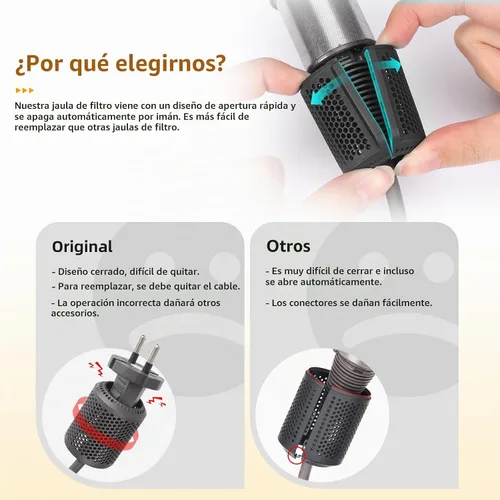 Vista 4 de Filtro magnético para secador de pelo + filtro interior compatible con Dyson Supersonic Negro