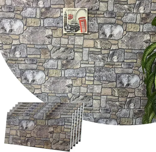 Vista 28 de Dundee Deco Paneles de pared 3D: revestimiento de pared marrón cobre con aspecto de piedra sepia, revestimiento de espuma de poliestireno