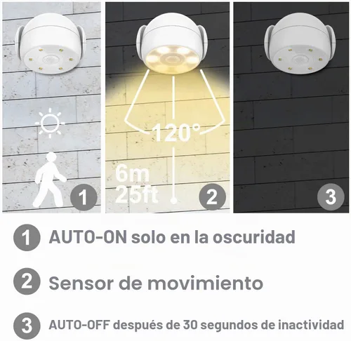Vista 4 de HONWELL Luz con sensor de movimiento funciona con pilas, luz de seguridad inalámbrica para exteriores, luz de seguridad, sensor de luz de encendido