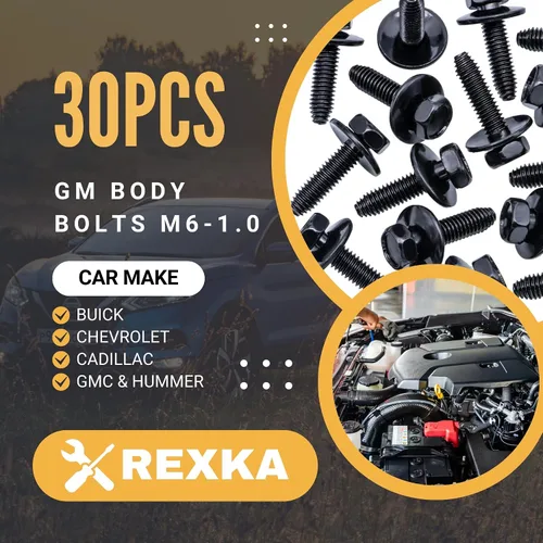 Vista 2 de Rexka 30 piezas M6-1.0 X 0.984 in Tornillos de cuerpo para GM Buick Cadillac Chevrolet Panel de moldura de puerta Raidator Niebla Bocina de lámpara