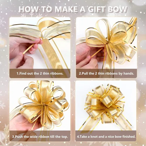 Vista 3 de GWHOLE 30 piezas de lazos grandes para envolver regalos, lazos de cinta dorada de 5" para envolver regalos, decoración de boda y festividades