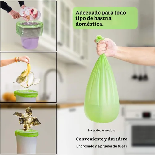 Vista 3 de TECHSHARE Bolsas de basura biodegradables de 1.2 galones, 80 unidades, bolsas de basura compostables, capacidad de 1.5 galones, color verde