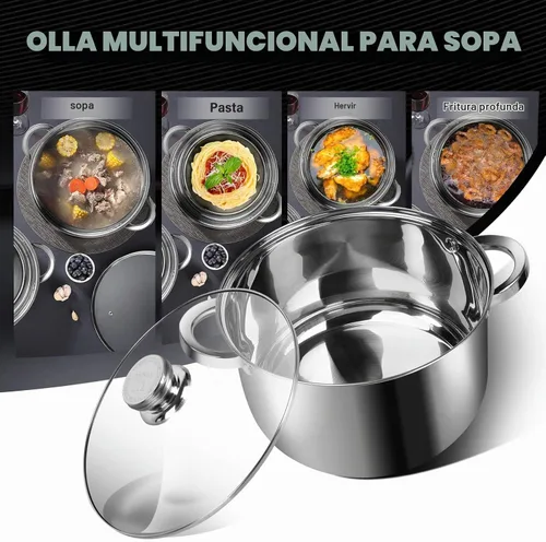 Vista 6 de Olla de 10 cuartos de galón con tapa, olla de acero inoxidable para sopa