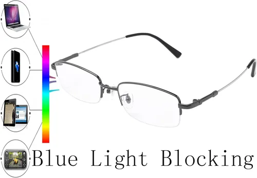 Vista 2 de Gafas de miopía para computadora de medio marco, bloqueo de luz azul, lentes de distancia con filtro de luz azul, gafas para miopía Gris