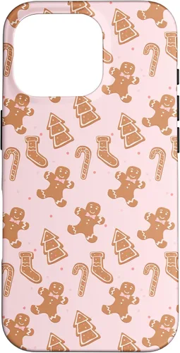 Vista 20 de iPhone 16 Pink Gingerbread Cookie Christmas with Polka Dots Case