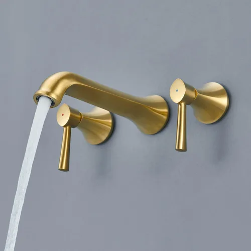 Vista 6 de Llenador de bañera romano de montaje en pared, grifos de bañera de latón dorado cepillado con 2 asas