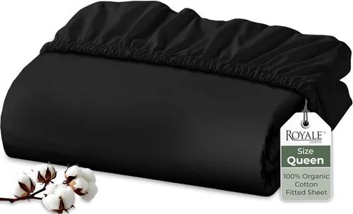 Vista 39 de Royale Linens Sábana bajera ajustable de 100% algodón orgánico - Tejido de percal - Sábanas bajeras de bolsillo profundo súper suaves - Sábana
