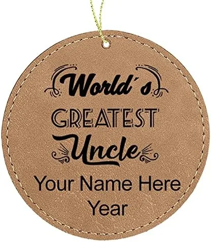 Vista 2 de LaserGram Personalized Christmas Ornament, World's Greatest Uncle, Faux Leather, Custom Laser Engraved Gift Idea (Round Shape, Black with Gold)