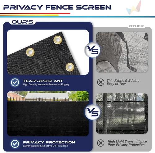 Vista 5 de Windscreen4less - Valla de privacidad de 6 x 25 pies en negro con encuadernaciones y ojales, 85% de bloqueo para cerca de eslabones, malla de tela