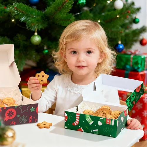 Vista 5 de Paquete de 24 cajas para galletas de Navidad (21x15x7 cm), cajas para regalos navideños, cajas de panadería con ventana para intercambio de regalos