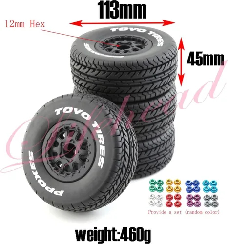 Vista 2 de Lifehead 1/10 Neumáticos de camión de curso corto RC para todo terreno, adecuados para TRAXXAS Slash4X4 HuanQi 727 ARRMA SENTON 3S Losi Ford Raptor