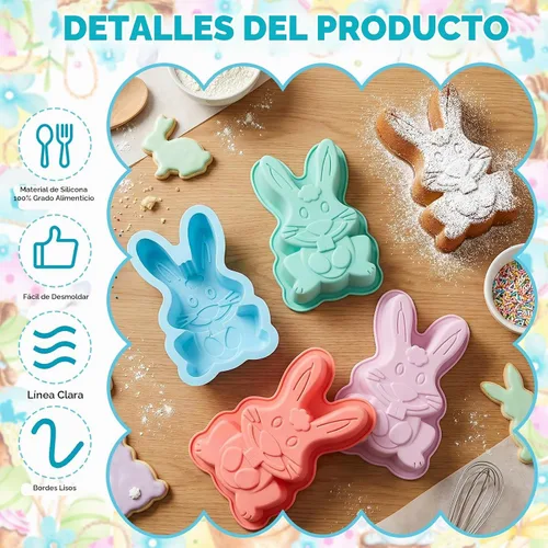 Vista 3 de SiliFine 4 paquetes de moldes de silicona de Pascua, moldes de conejo, moldes de chocolate, moldes para hornear conejos, bandejas de silicona