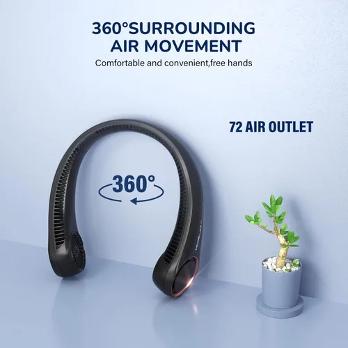 Vista 2 de Ventilador de cuello portátil recargable, ventilador personal de enfriamiento de cuello, ventilador manos libres sin aspas, ultra silencioso, 3