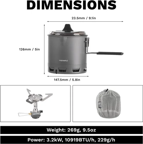 Vista 3 de Fire-Maple Petrel G2 Pot & Greenpeak 1 Estufa de gas Camping Cocina Set