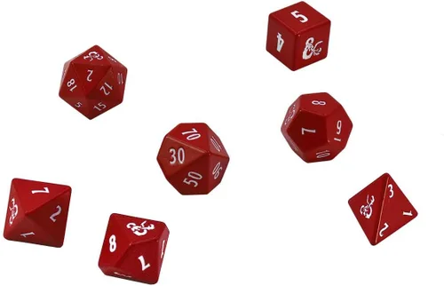 Vista 6 de Juego de dados RPG de metal pesado rojo y blanco para Calabozos y Dragones