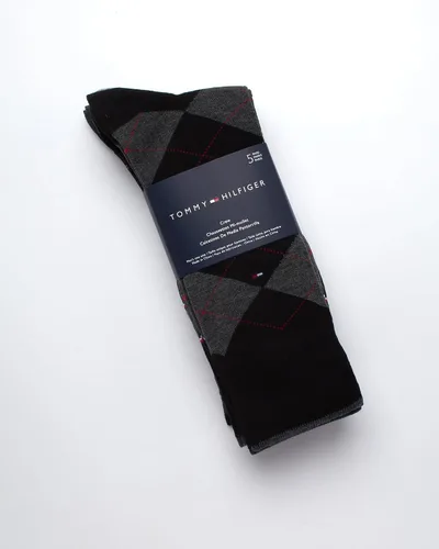 Vista 2 de Tommy Hilfiger Paquete de 5 calcetines de vestir Signature Argyle para hombre, color negro, talla de zapato 7-12, Negro