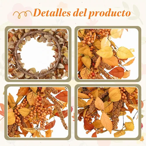 Vista 5 de YNYLCHMX Corona de otoño de 20 pulgadas para puerta delantera, eucalipto y Corona de otoño artificial
