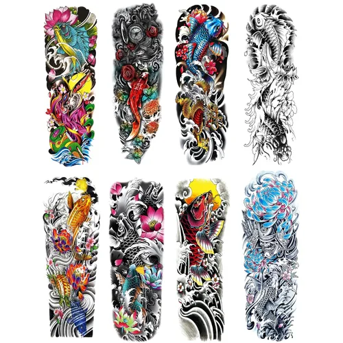 Vista 5 de Pegatinas de tatuaje de manga de león falso, brazo completo, tatuajes temporales para adultos, niños, mujeres, maquillaje, 8 hojas
