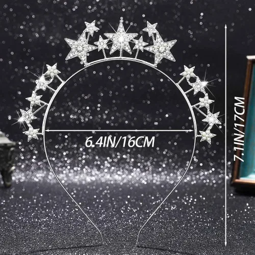 Vista 2 de CAKURE Diadema de corona con halo de estrella, diadema plateada con diamantes de imitación de diosa, accesorios para el cabello celestial para mujer