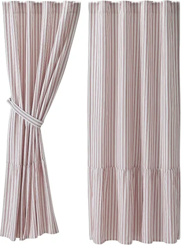 Vista 3 de Piper Classics Cortinas de panel corto con volantes y rayas rojas atemporales, juego de 2, 63 pulgadas de largo x 36 pulgadas de ancho, granja