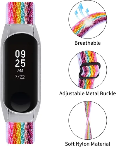 Vista 3 de Mi Band 3 pulsera elástica, 5.3 "-8.3" correa ajustable transpirable suave de nylon banda elástica de reemplazo con marco de metal compatible con Mi