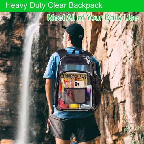 Vista 2 de Mochila transparente resistente para libros, mochila escolar traslúcida