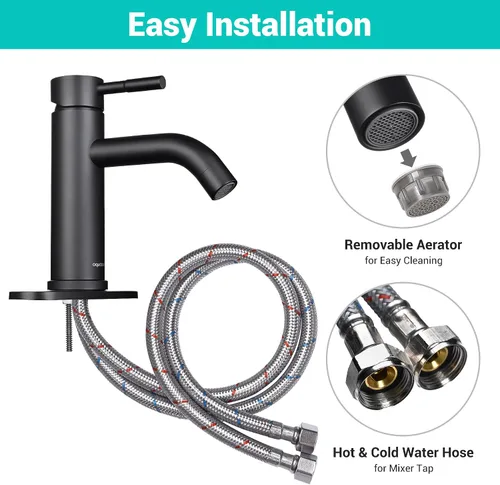 Vista 5 de Aquaterior Grifo de lavabo de baño negro mate de una sola manija 1 o 3 agujeros RV lavabo baño vanidad grifo bañera lavabo boho baño grifos CUPC NSF