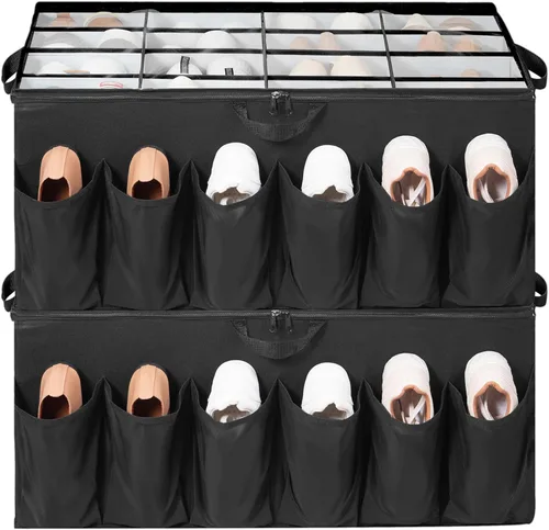 Vista 11 de Organizador de zapatos para armario, solución de almacenamiento de zapatos con cubierta transparente y separadores ajustables, caja de zapatos