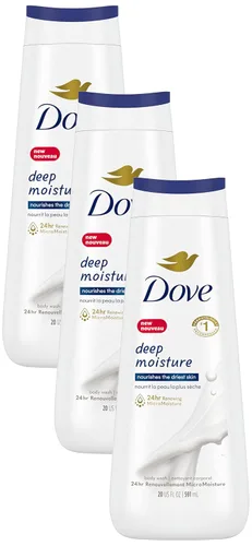 Vista 12 de Dove Gel de baño Humedad profunda para 24 horas Loción Suave Piel Hidratante Limpiador de la Piel Sin Sulfatos Sin Parabenos 3 oz